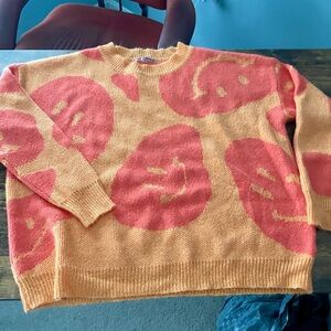 Orange and Pink Smiley Face Sweater